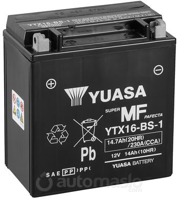 Мото аккумулятор Yuasa МОТО MF VRLA Battery 12V 14,7Ah YTX16-BS-1 (сухозаряженный)