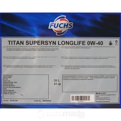 FUCHS TITAN SUPERSYN LONGLIFE 0W-40 20л