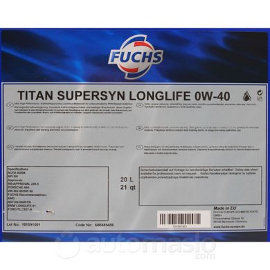 FUCHS TITAN SUPERSYN LONGLIFE 0W-40 20л