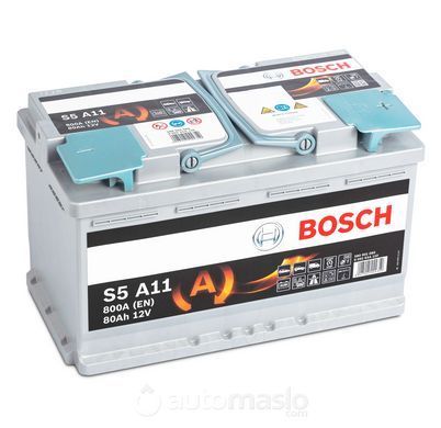 Автомобильный аккумулятор BOSCH S5 A11 12V 80Ah 800A AGM (0092S5A110)