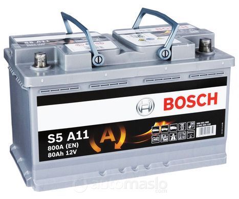 Автомобильный аккумулятор BOSCH S5 A11 12V 80Ah 800A AGM (0092S5A110)