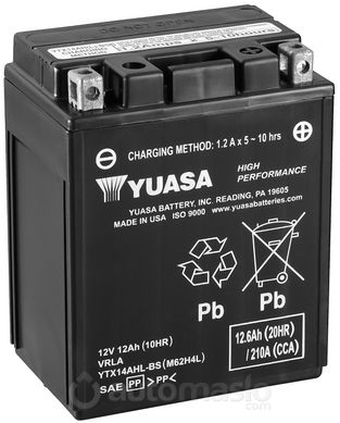 Мото аккумулятор Yuasa МОТО High Performance MF Battery AGM 12V 12,6Ah YTX14AHL-BS (сухозаряженный)