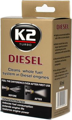 K2 TURBO DIESEL 50ml Очиститель форсунок для дизельних моторов (индивидуальная упаковка)