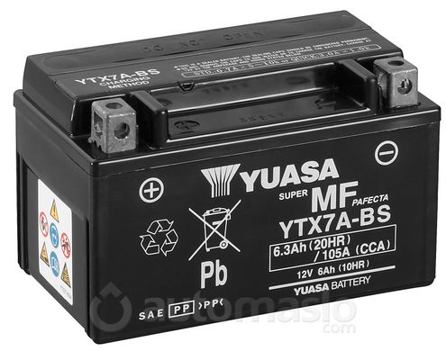 Мото аккумулятор Yuasa МОТО MF VRLA Battery AGM 12V 6Ah YTX7A-BS (сухозаряженный)