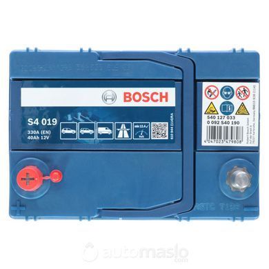 Автомобильный аккумулятор BOSCH S4 019 12V 40Ah 330A (0092S40190)